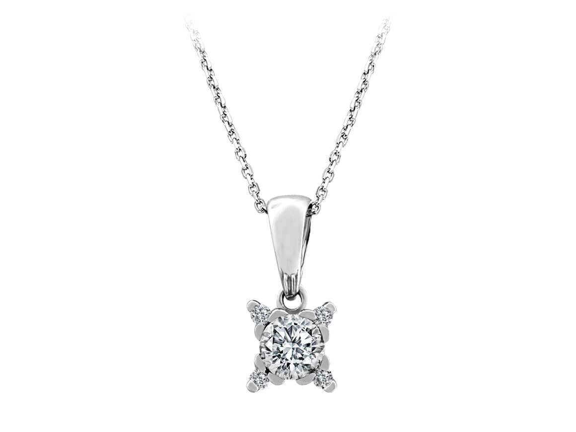Solitaire necklace with 5 lab diamonds in 14K white gold (0.41 ct)