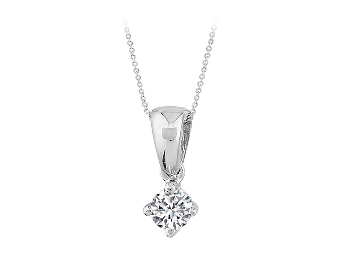 Chaîne solitaire fine avec diamant de laboratoire rond en or blanc 14K