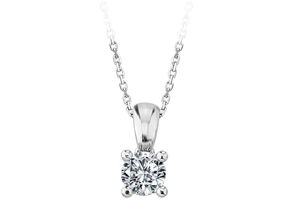 Collier diamant solitaire – 0,57 ct taille ronde | 14K or blanc