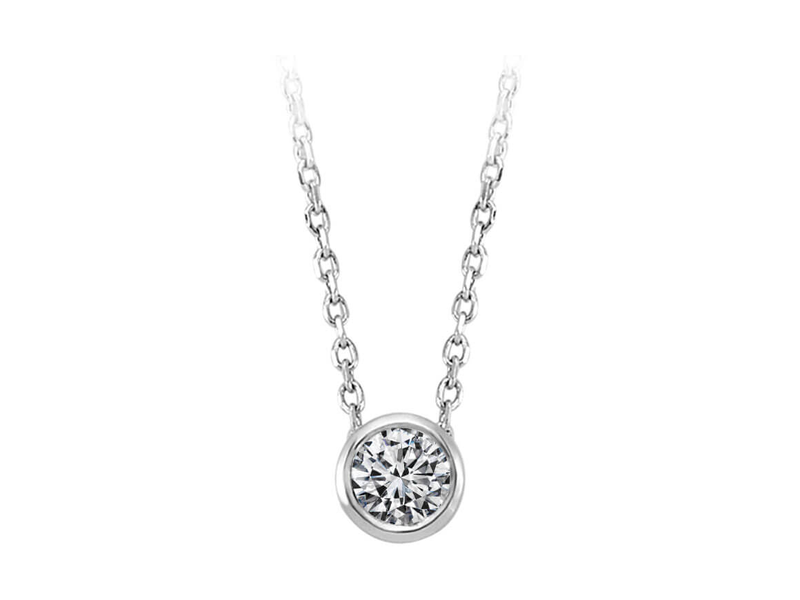 Minimalist solitaire diamond necklace in 14K white gold