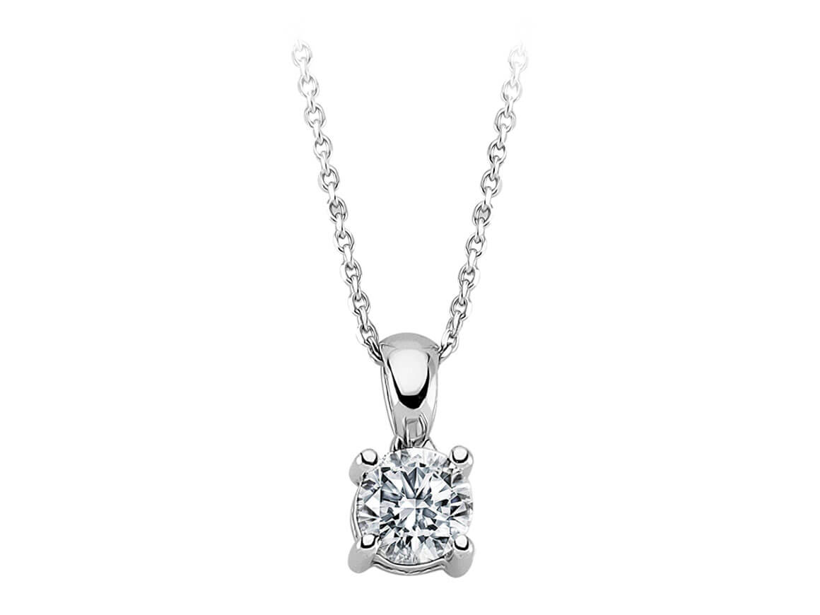 Elegant Solitaire Diamond Necklace – 0.57 ct – 14K White Gold