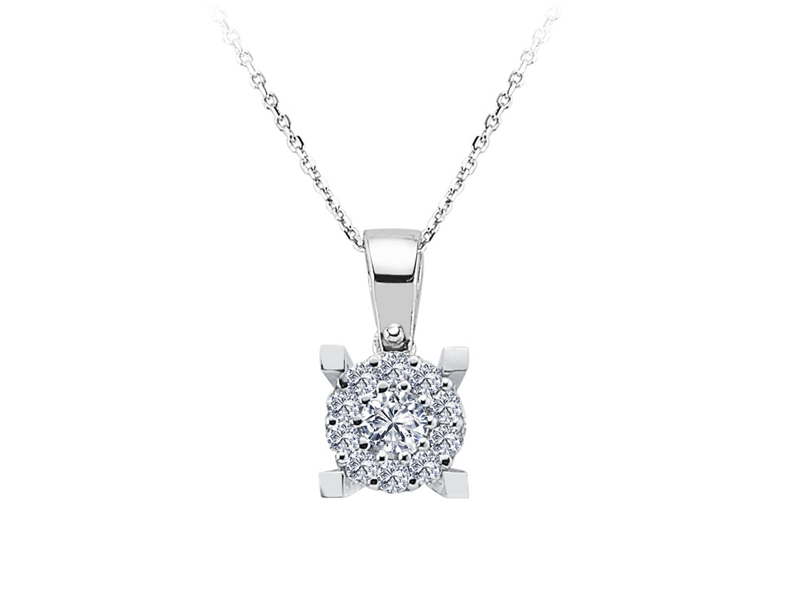 Classic necklace with 1 central and 10 round lab diamonds – 8K gold