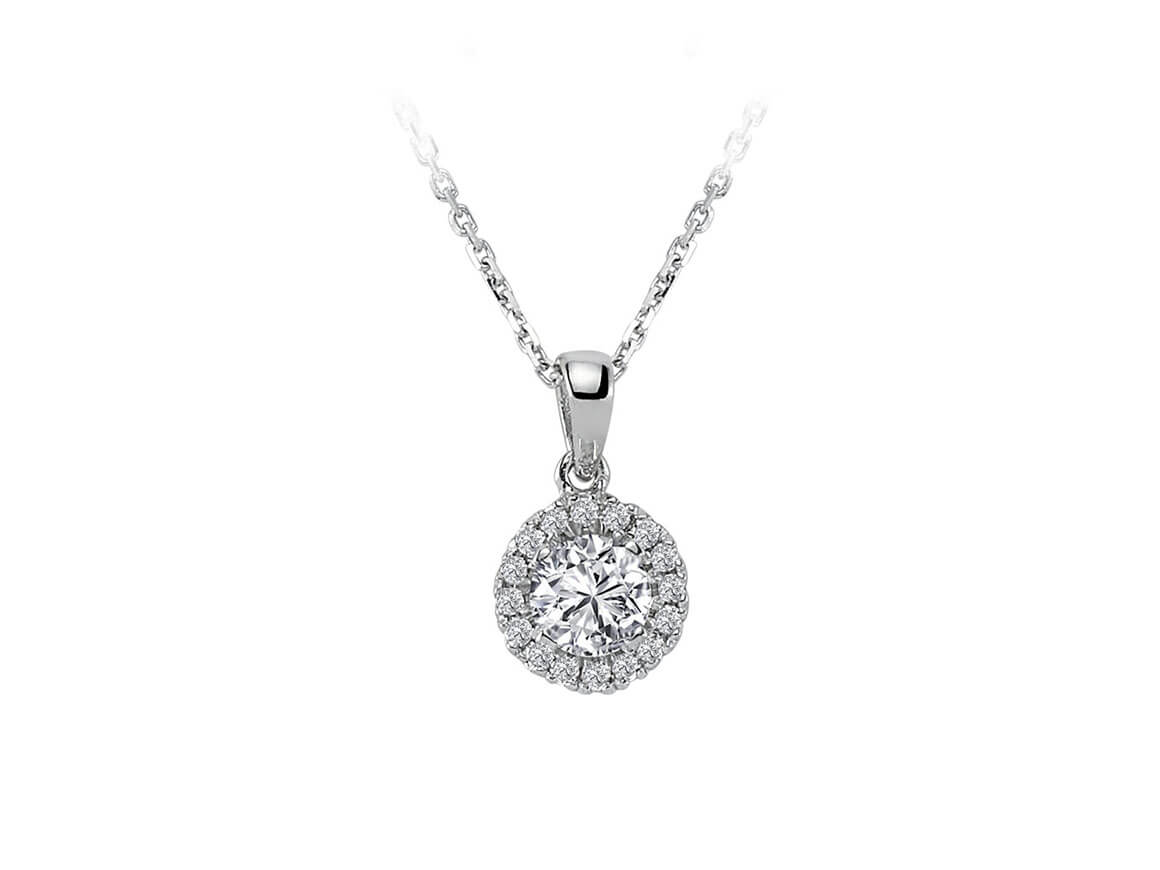 Collier halo en diamants de 0,38 ct en Or Blanc 14 carats | Pendentif brillant - Bijoux haut de gamme de Rosy Lab Diamonds