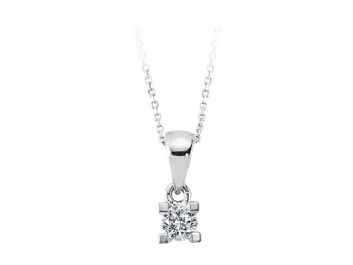 Fine solitaire diamond pendant with 0.12 ct in 14K white gold