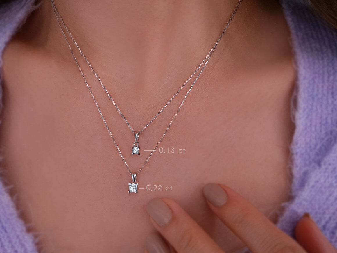Solitaire diamond pendant with 0.13 ct in 14K white gold