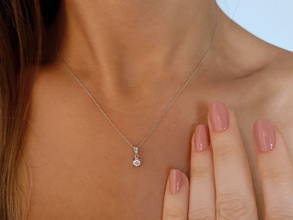 Collier solitaire avec diamant de 0,21 ct | Bijou en Or Blanc 14 K – Bijoux haut de gamme de Rosy Lab Diamonds