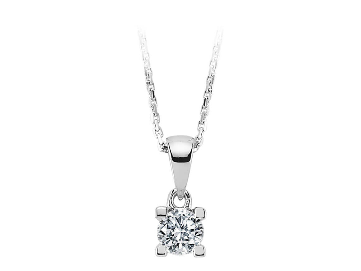 Solitaire diamond pendant with 0.27 ct in 14K white gold