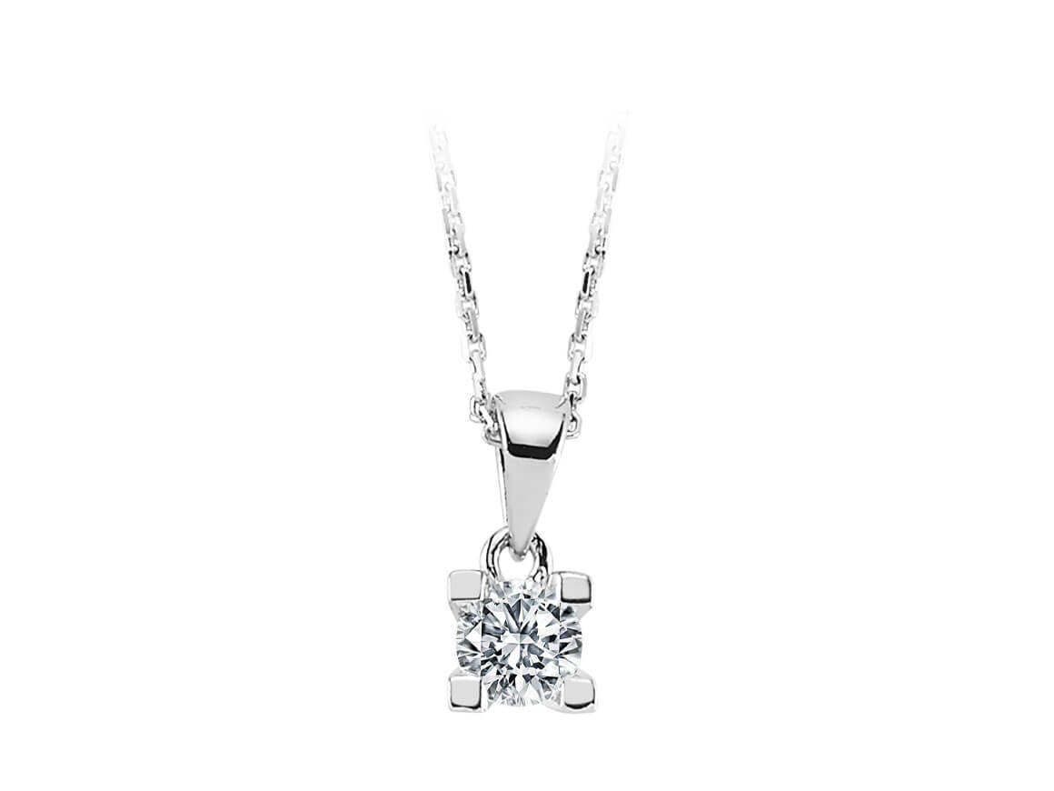Classic solitaire diamond pendant in 14K white gold