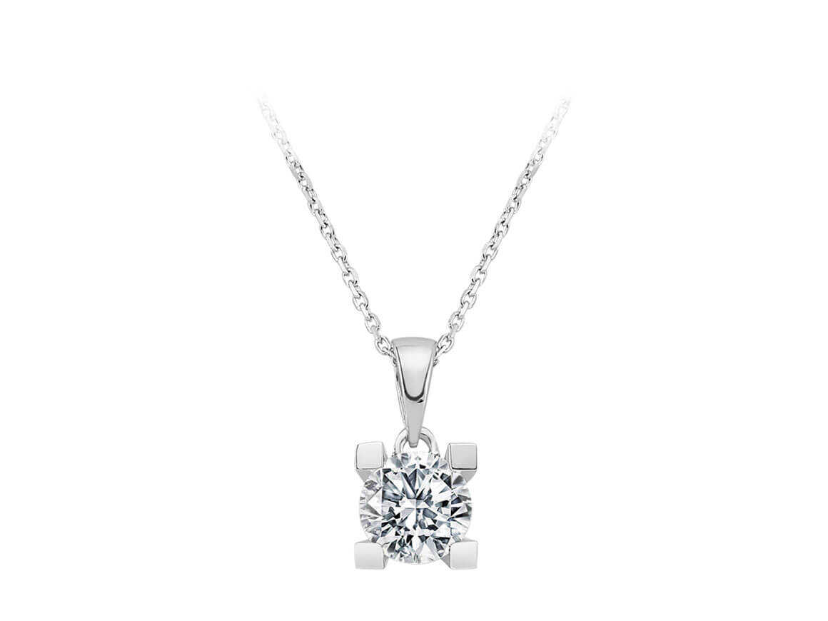 Collier solitaire avec diamant cultivé en laboratoire de 0,84 ct en or blanc 14 carats
