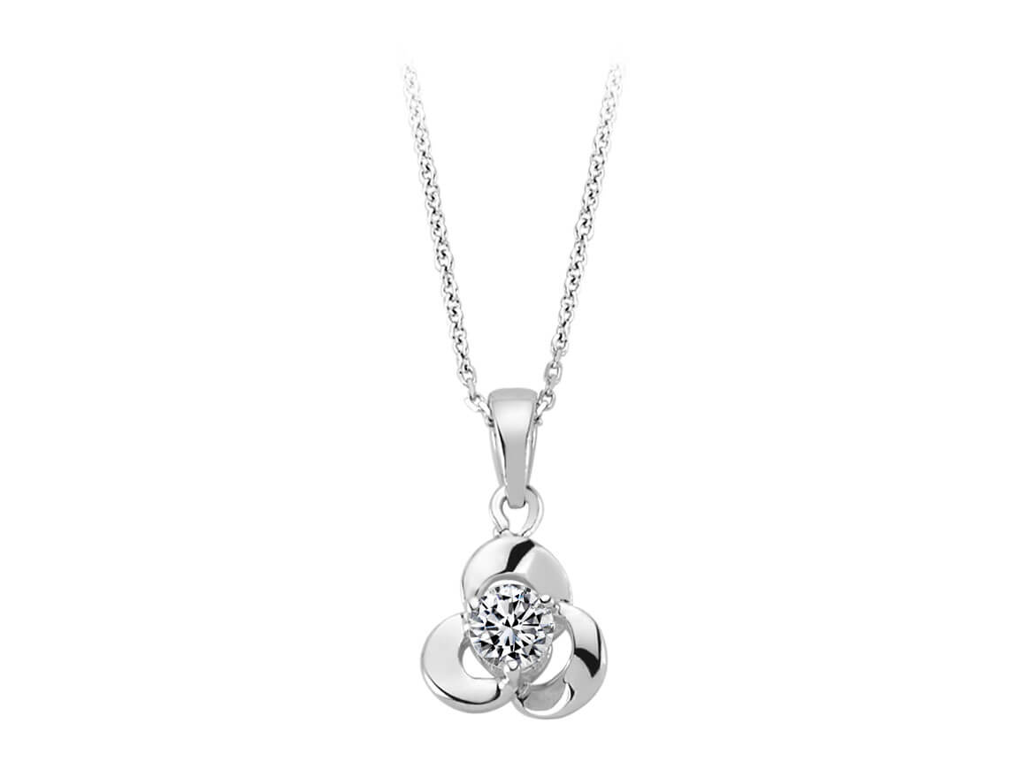 Collier solitaire diamant fleur en Or Blanc 14 carats | Bijoux délicats – Bijoux haut de gamme de Rosy Lab Diamonds