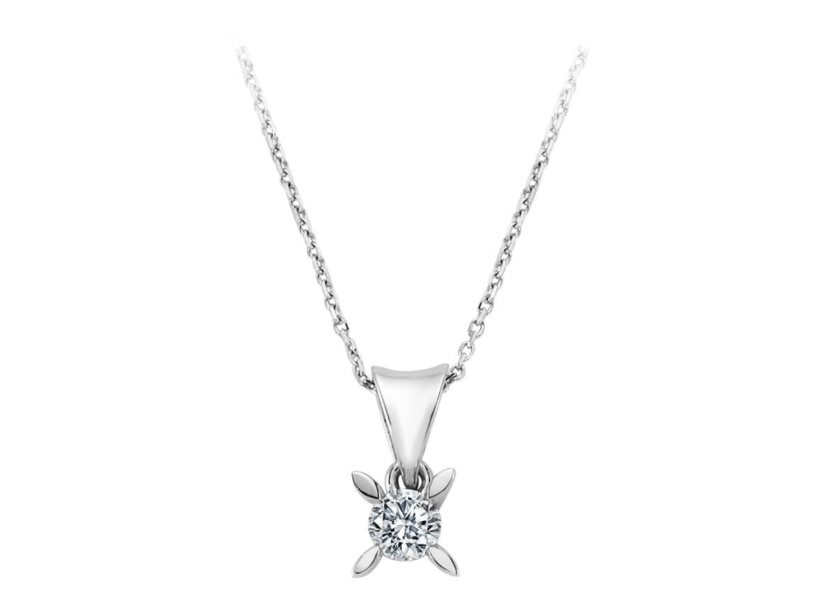 Solitaire necklace with round diamond in 14K white gold