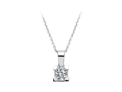 Solitaire necklace with diamond in square setting made of 14K white gold