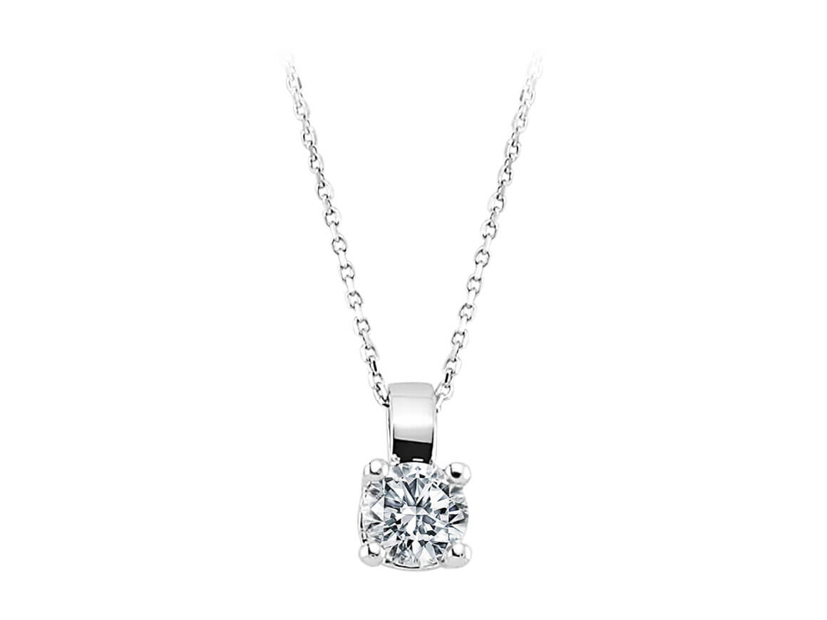 Solitaire necklace with round diamond in 14K white gold