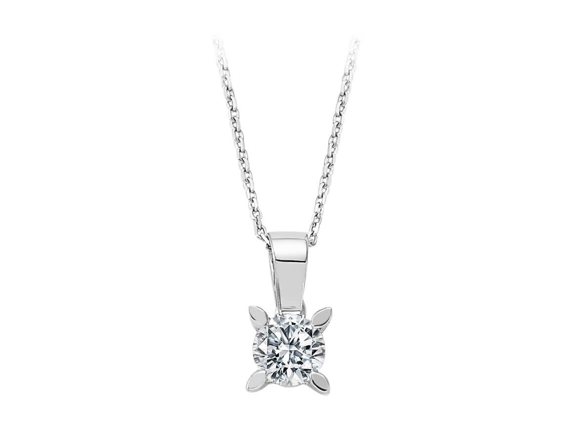 Classic solitaire diamond necklace in 14K white gold