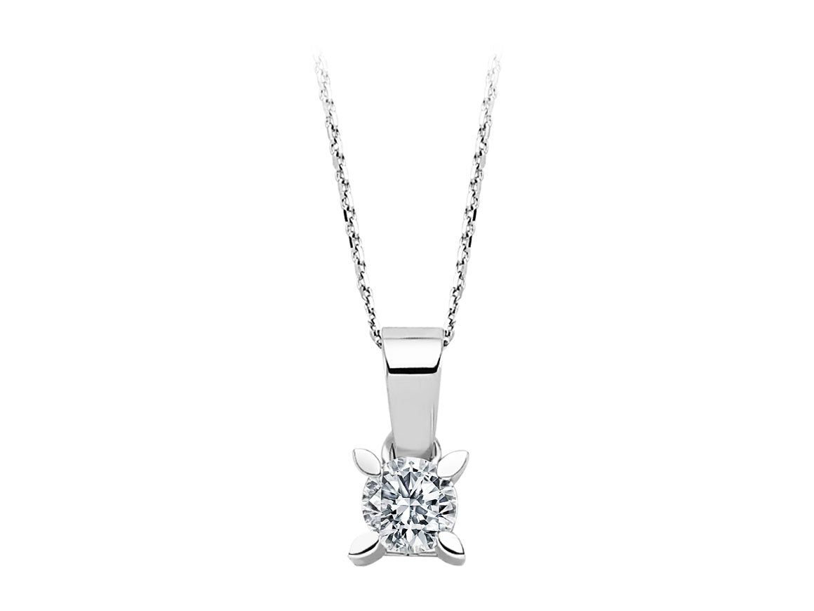 Classic solitaire necklace with diamond in 14K white gold
