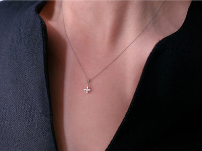 Pendentif solitaire avec diamant cultivé en laboratoire – or blanc 8K