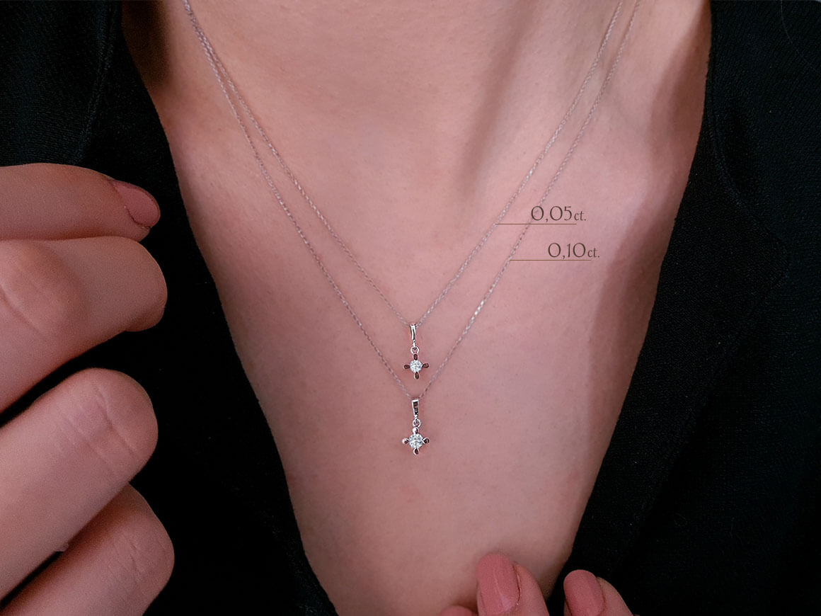Pırlanta tektaş kolye ucu - 8K Beyaz Altın - Rosy Lab Diamonds’tan kaliteli Mücevher