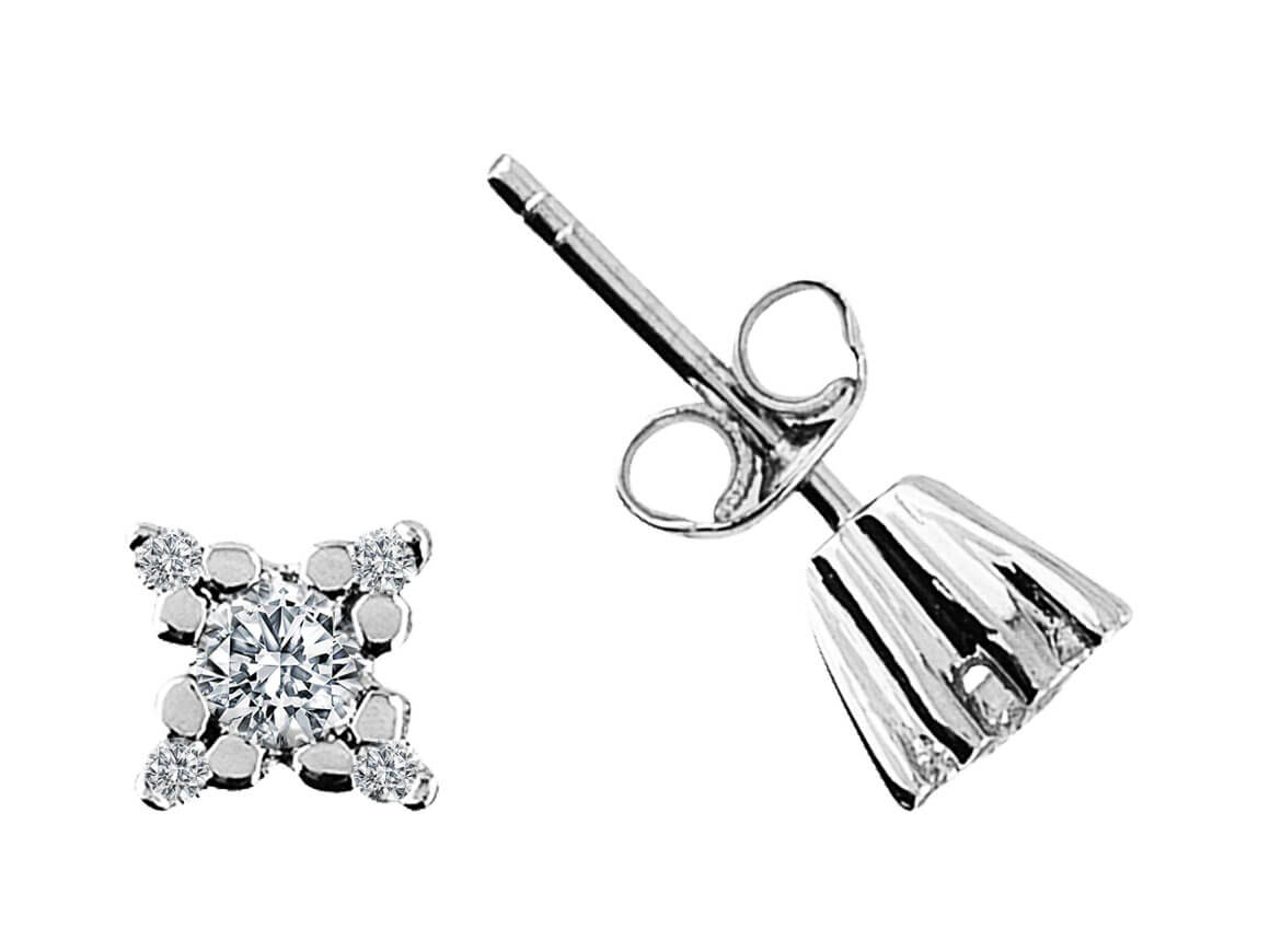 Clous d'oreilles brillants avec pierre centrale et diamants d'accent – 0,51 ct – or blanc 14K