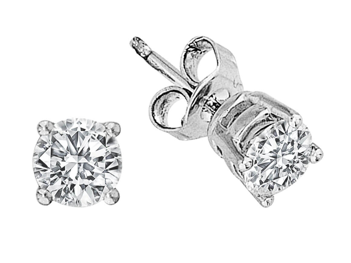 Pırlanta Tektaş Küpe – 1,40 ct, 14K Beyaz Altın