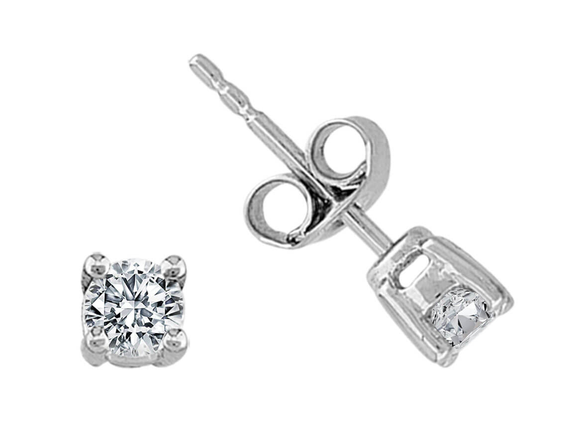 Clous d'oreilles solitaire diamant – 0,46 ct, or blanc 14 carats