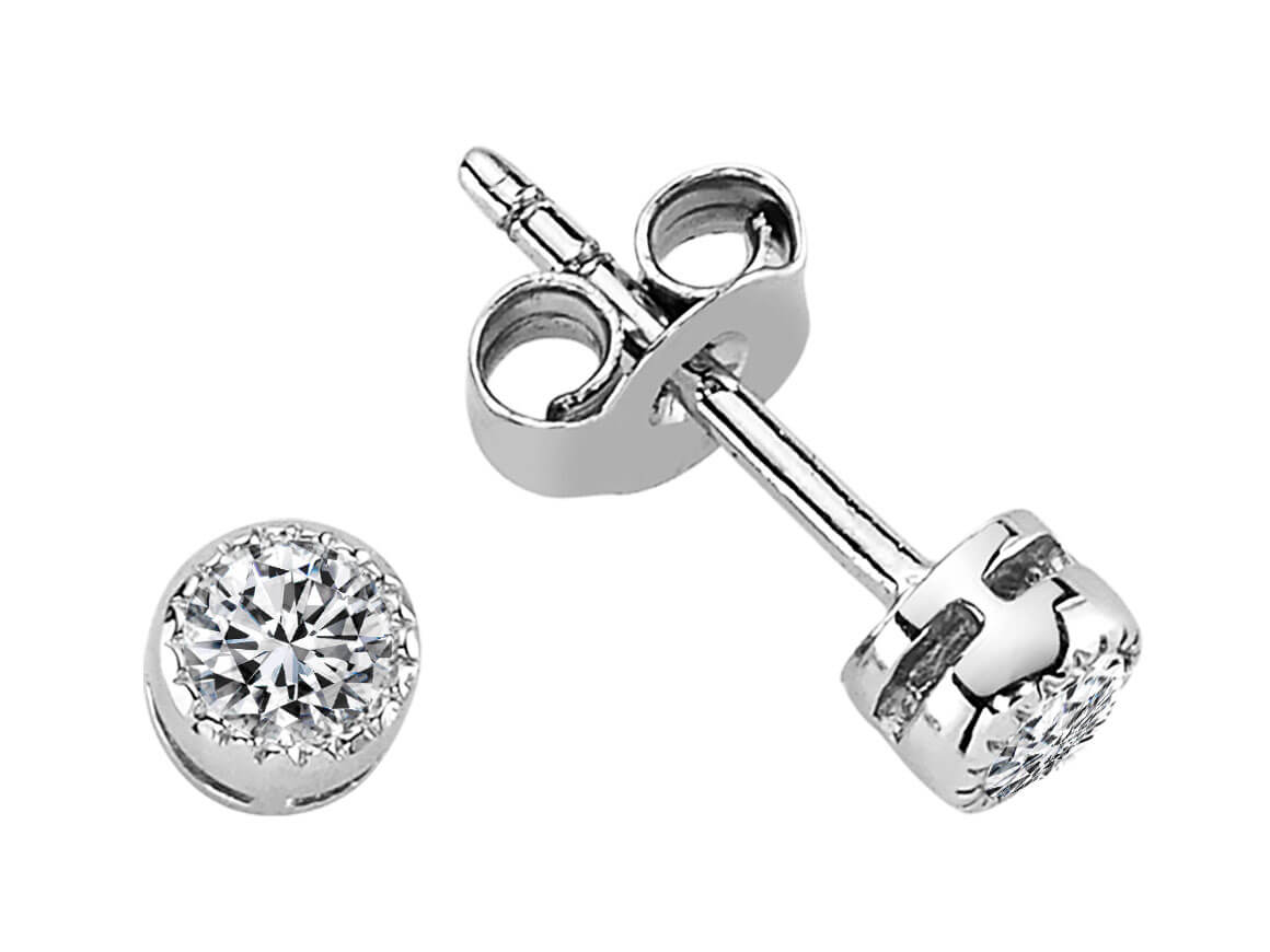 Minimalist stud earrings with lab-grown diamonds in bezel setting made of 585 white gold