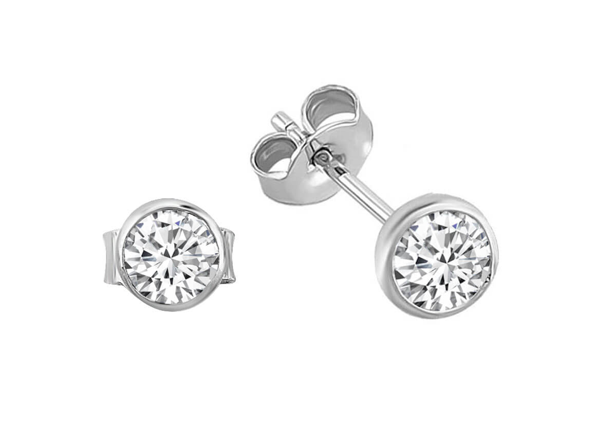 Diamant Boucles d'Oreilles Clous avec Serti Clos - Or Blanc 585, 0,16 ct - Bijoux haut de gamme de Rosy Lab Diamonds