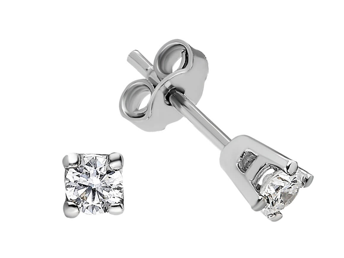 Classic diamond stud earrings with 0.19 ct – 14K white gold