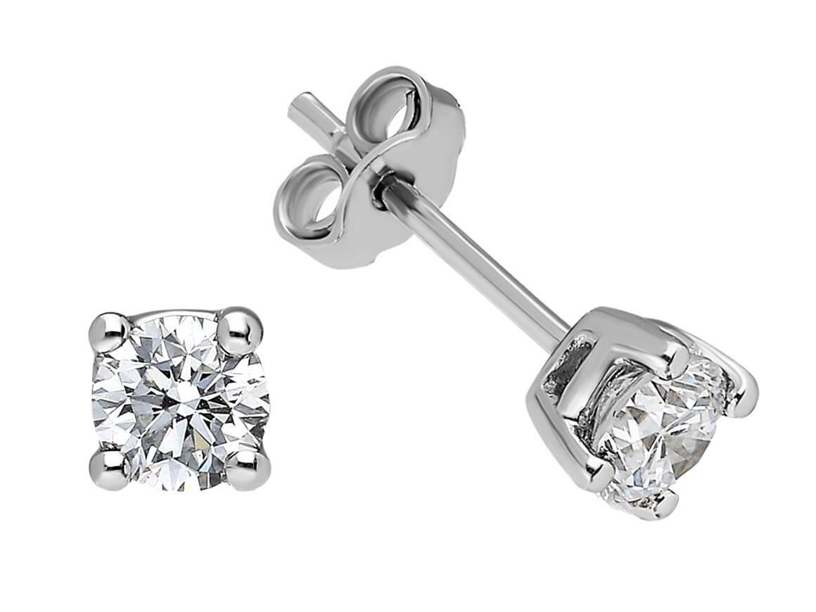 Classic solitaire stud earrings with 0.66 ct diamonds made of 14K white gold