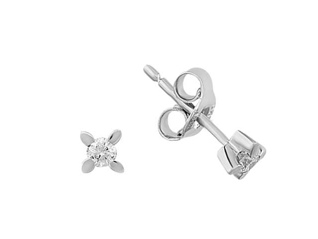 Fine solitaire stud earrings with 0.12 ct diamonds made of 8K white gold