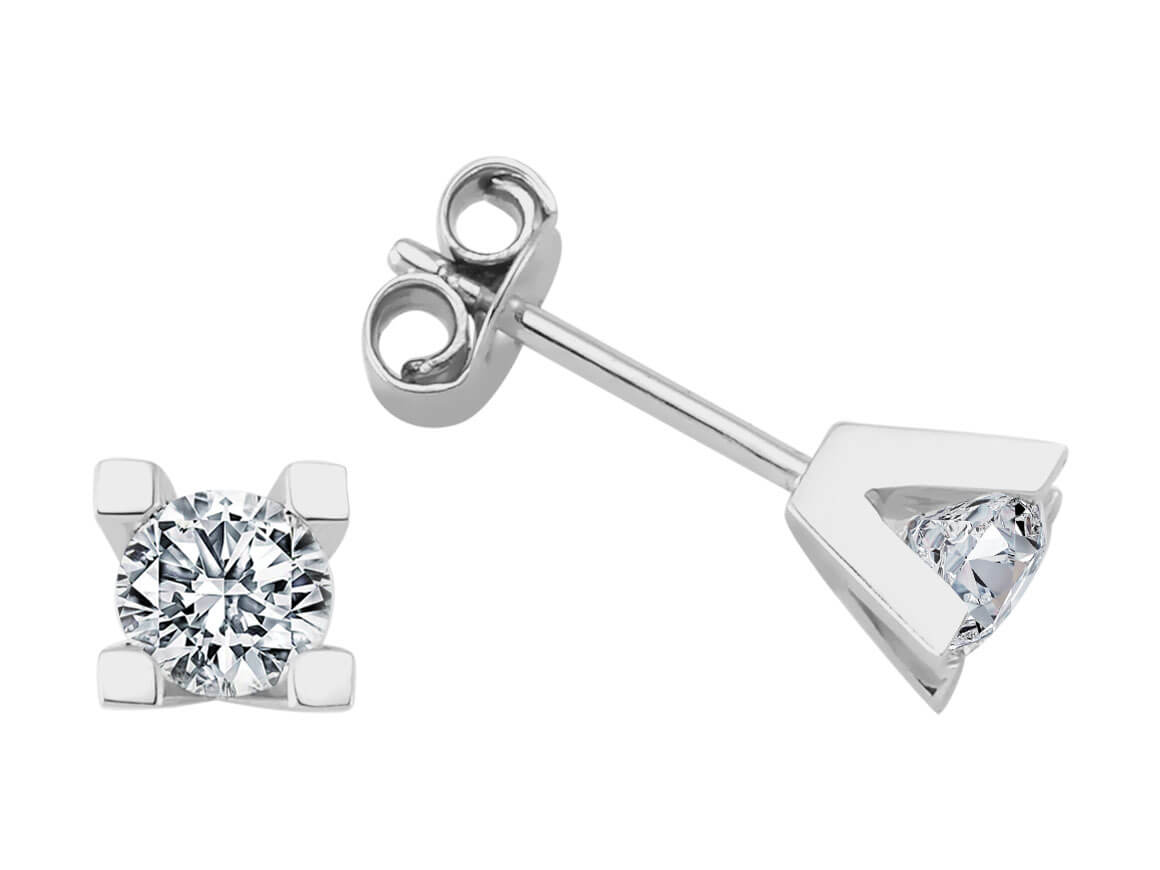 Modern solitaire stud earrings with 1.02 ct diamonds in 14K white gold