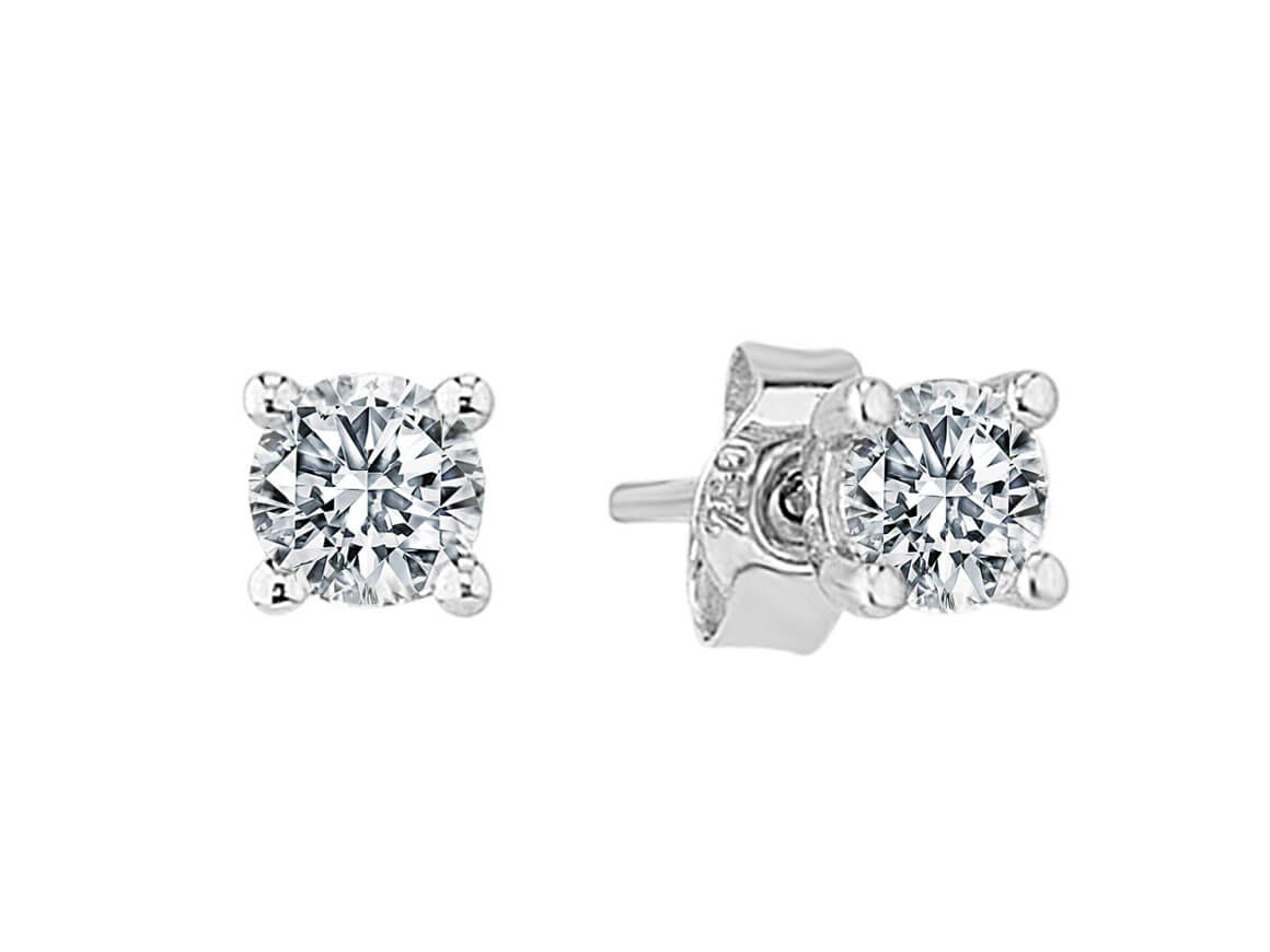 Solitaire stud earrings with 0.91 ct diamonds made of 14K white gold