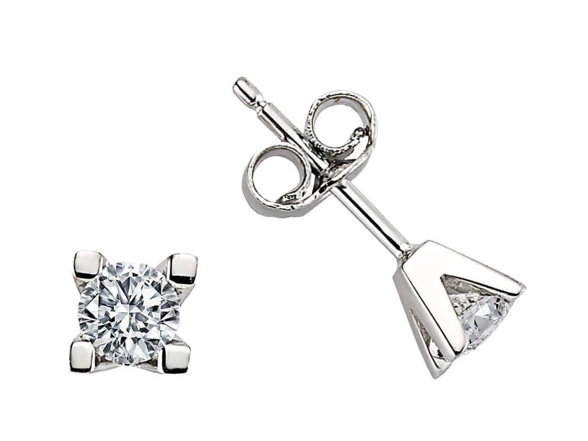 Minimalist solitaire stud earrings with 2 lab-grown diamonds in 14K white gold