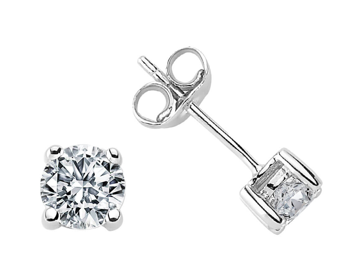 Boucles d’oreilles solitaires avec 2 diamants de laboratoire en Or Blanc 14 carats – Bijoux haut de gamme de Rosy Lab Diamonds
