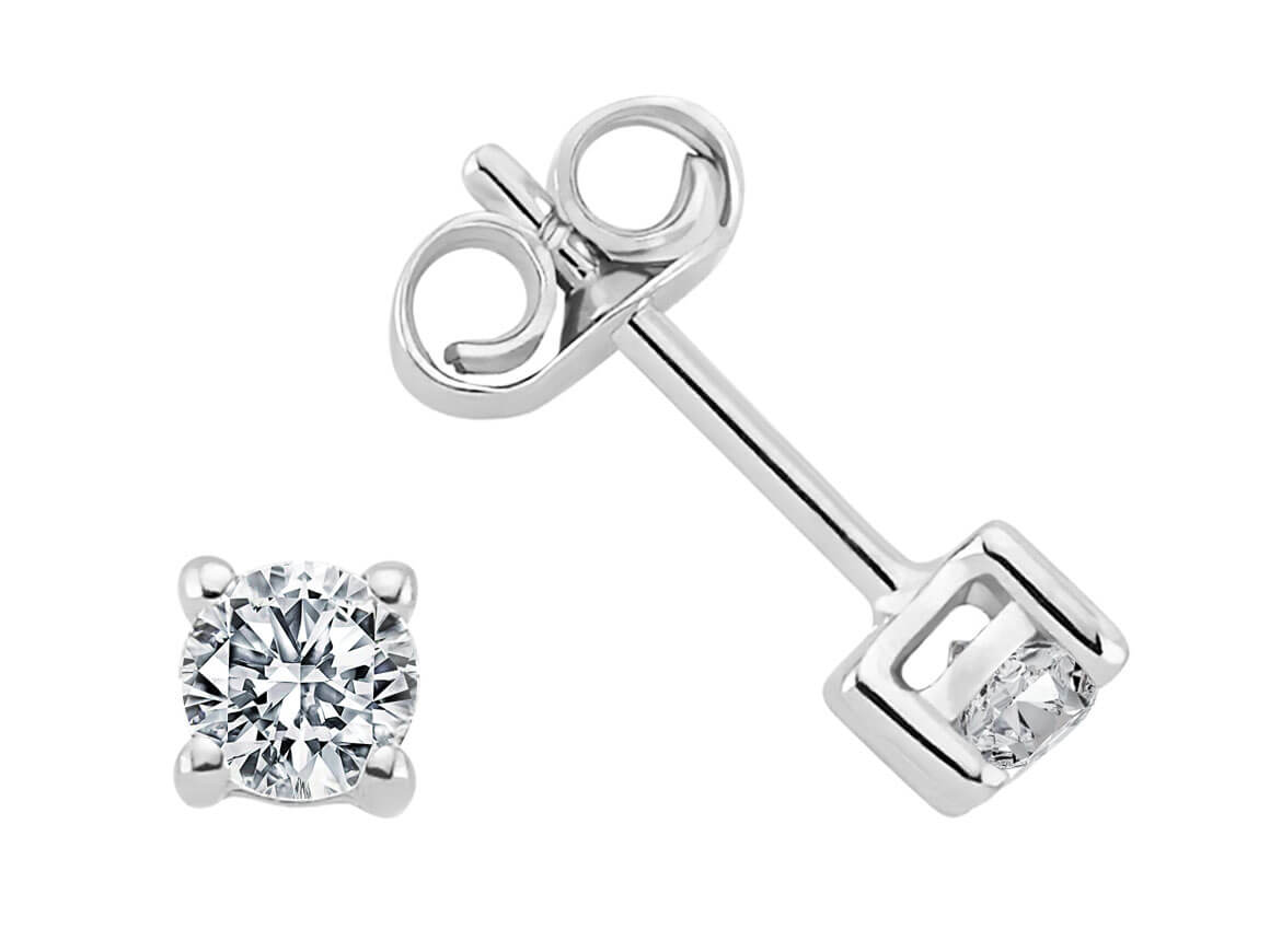 Minimalist solitaire stud earrings with diamonds in 14K white gold