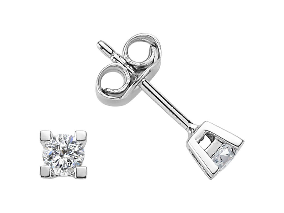 Fins clous d'oreilles solitaires avec diamants en or blanc 14 carats – 0,26 ct