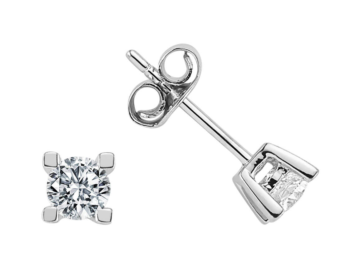 Fins clous d'oreilles solitaires avec diamants en or blanc 14K