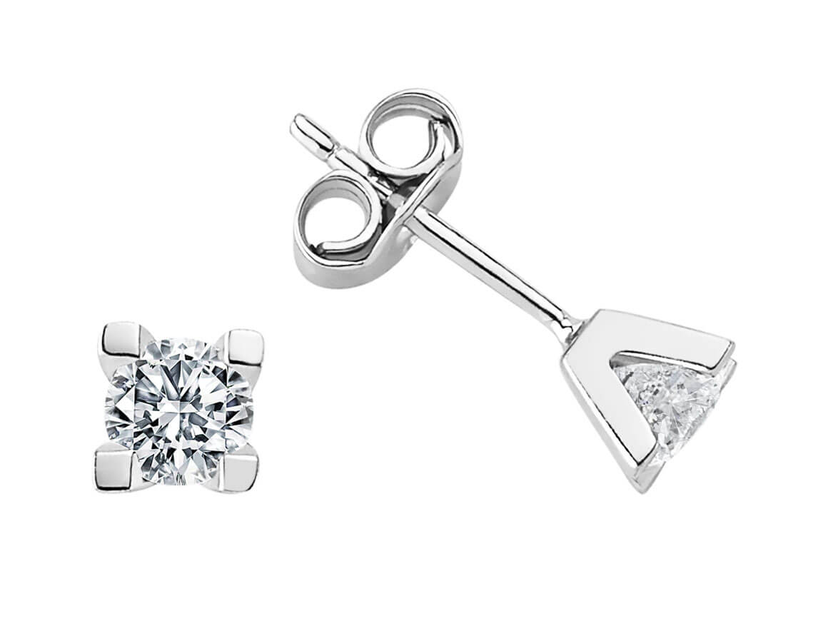 Classic solitaire stud earrings with diamonds in 14K white gold