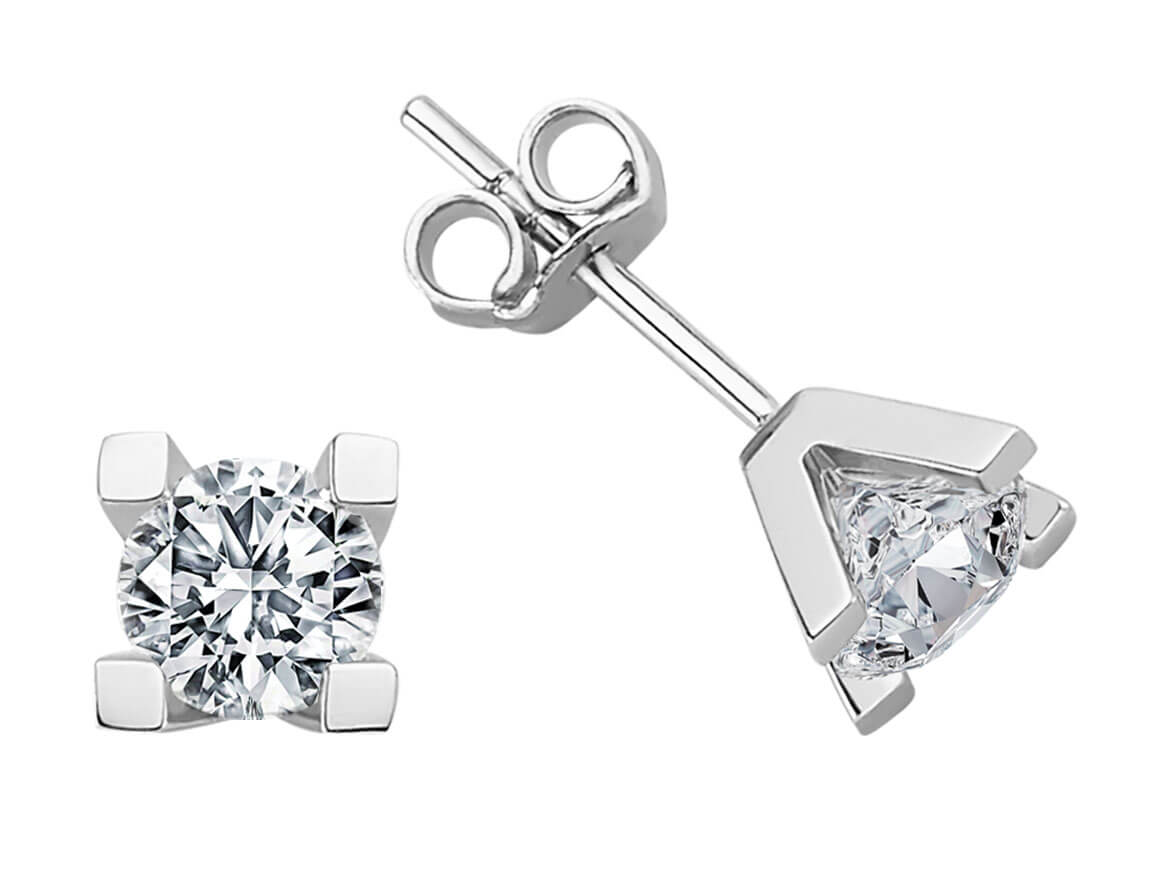 Solitaire stud earrings with round lab diamonds made of 585 white gold