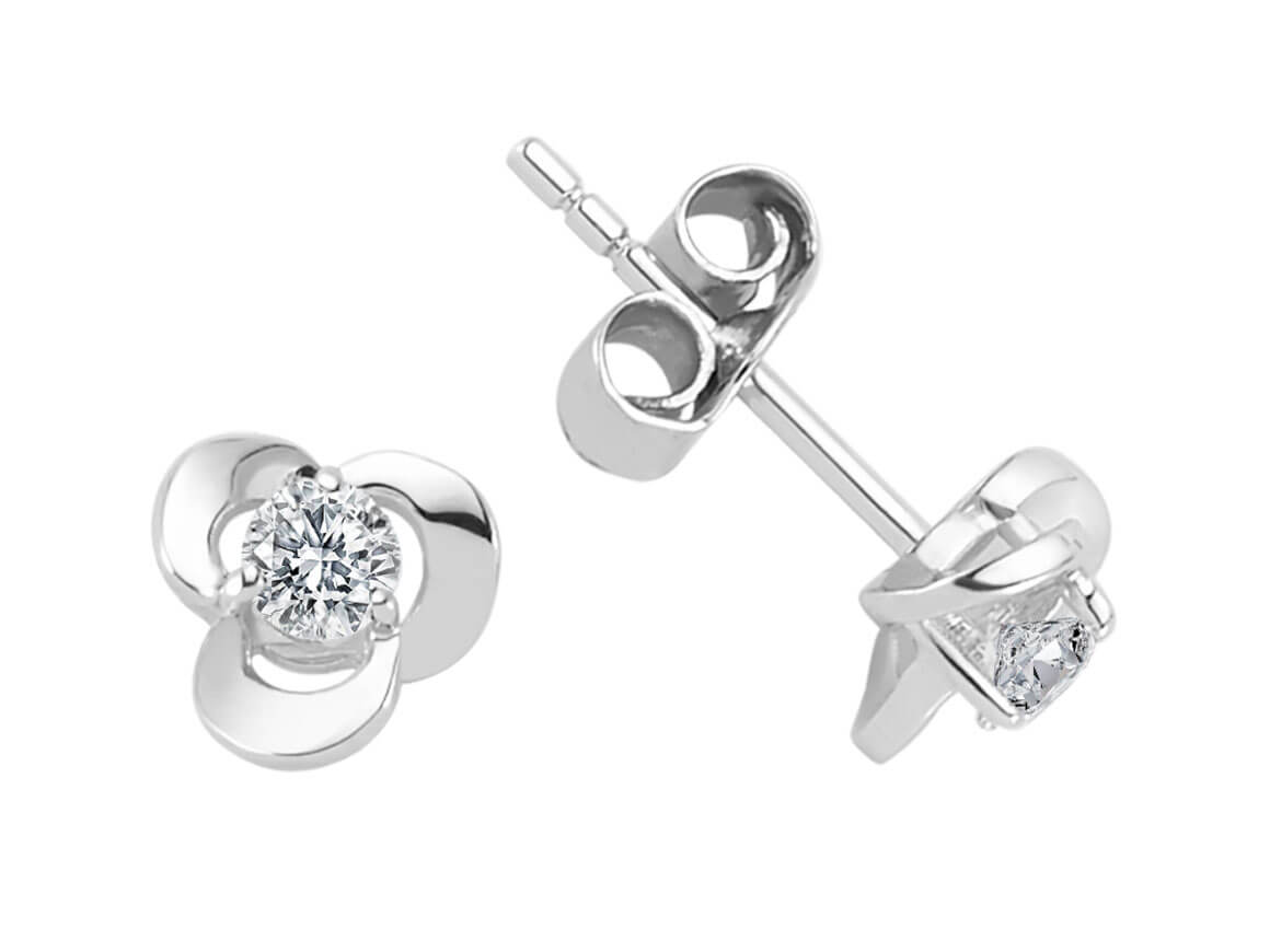 Flower-shaped solitaire stud earrings with lab diamonds made of 585 white gold