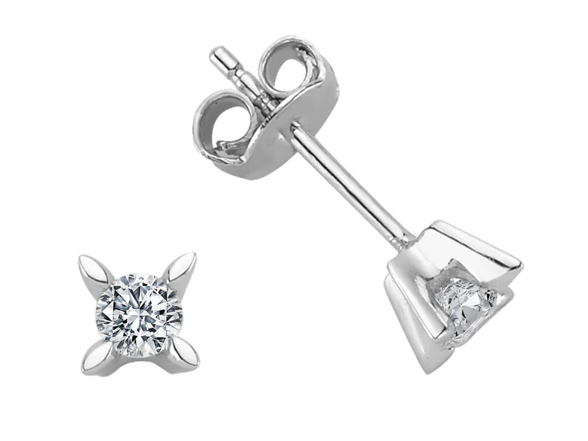 Modern solitaire stud earrings with lab diamonds in 585 white gold