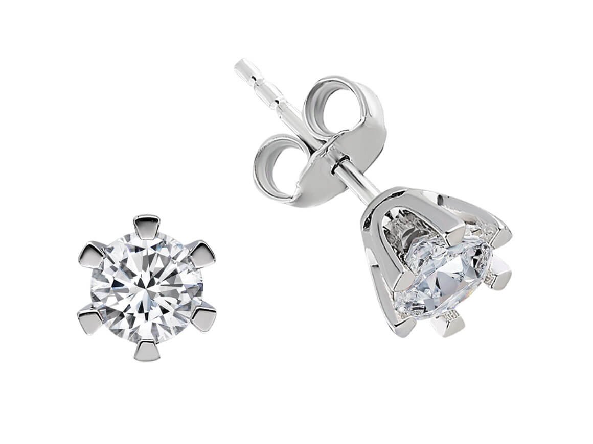 أقراط دبوس ألماس سوليتير بوزن 1.00 قيراط من ذهب أبيض عيار 585 - مجوهرات فاخرة من Rosy Lab Diamonds