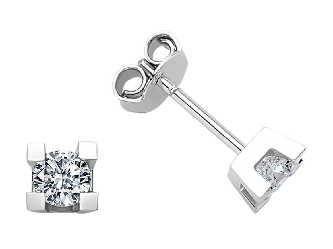 Boucles d’oreilles solitaires avec diamants de laboratoire | Or Blanc 585 millièmes – Bijoux haut de gamme de Rosy Lab Diamonds