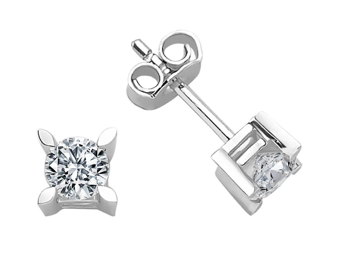 Solitaire stud earrings with lab diamonds made of 585 white gold – classic design