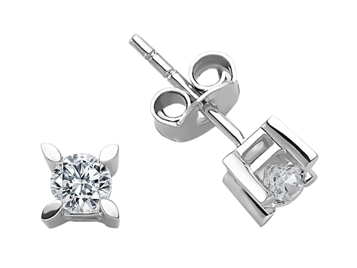 Modern solitaire stud earrings with lab diamonds made of 585 white gold