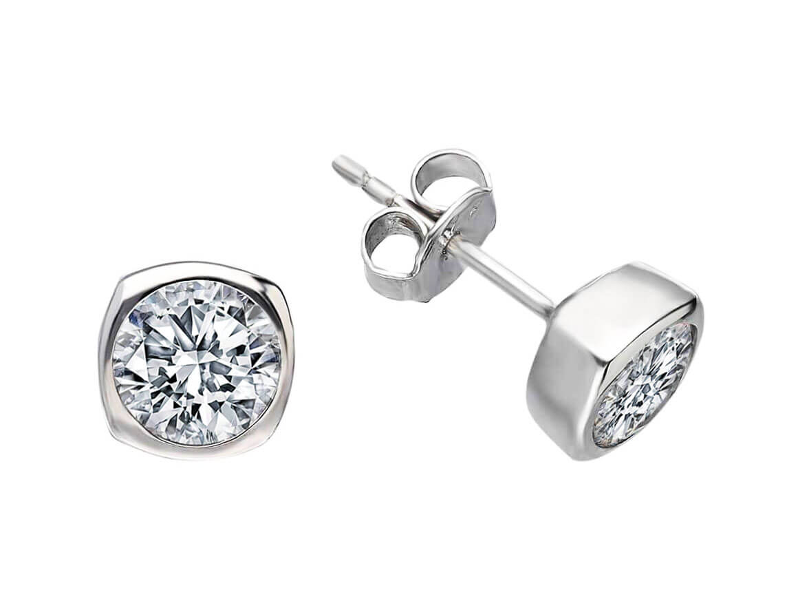 Solitaire stud earrings with lab diamonds in 585 white gold