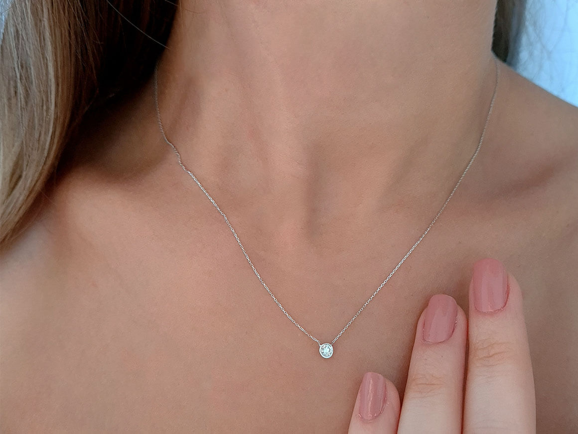 0,12 ct yuvarlak laboratuvar elmaslı Kolye | 8K Beyaz Altın - Rosy Lab Diamonds’ın yüksek kaliteli Mücevheri