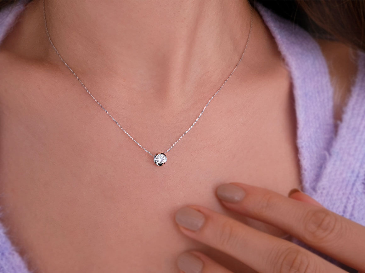 Collier solitaire en diamant - 0,28 ct | Or Blanc 14 carats - 15P0058 - Bijoux de haute qualité de Rosy Lab Diamonds