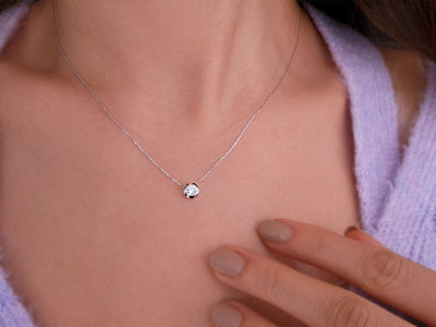 Solitaire diamond necklace – 0.28 ct round cut | 14K white gold