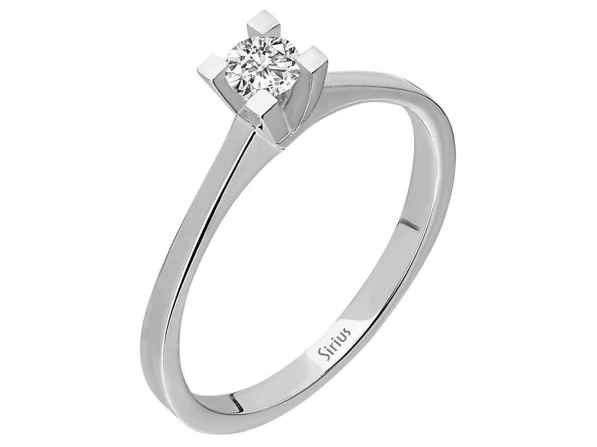 Weißgold Solitär Ring mit 1 rundfacettiertem Diamanten 0,19 Karat