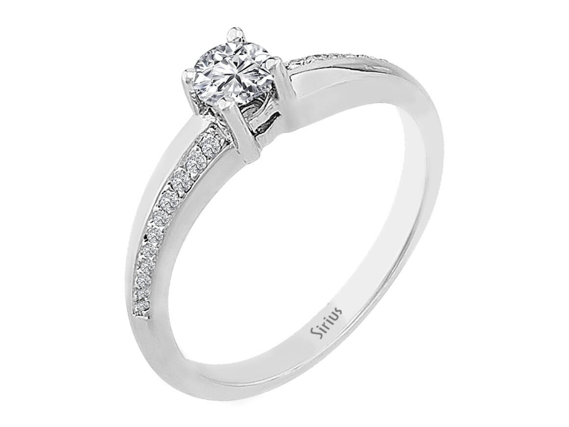 Weißgold Verlobungsring mit 1 Diamant 0,30 ct und 22 kleinen Diamanten 0,10 ct – 14K